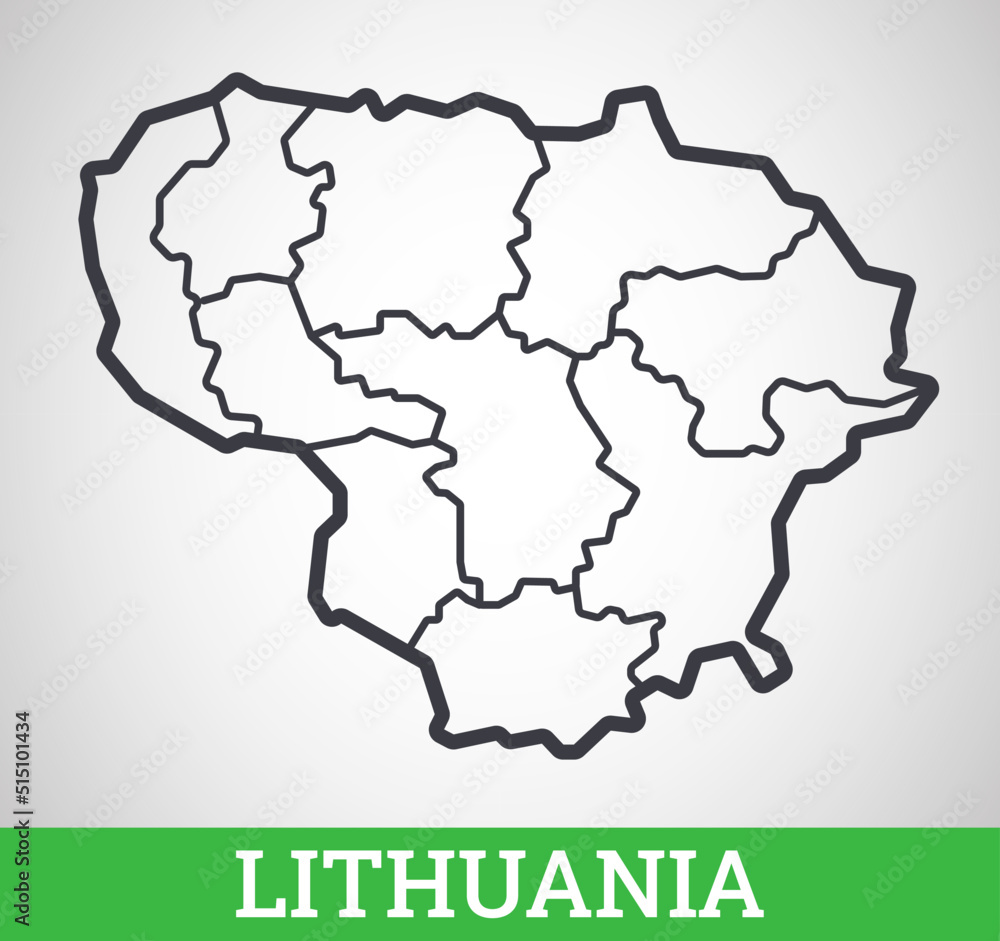 Simple outline map of Lithuania with regions. Vector graphic illustration.