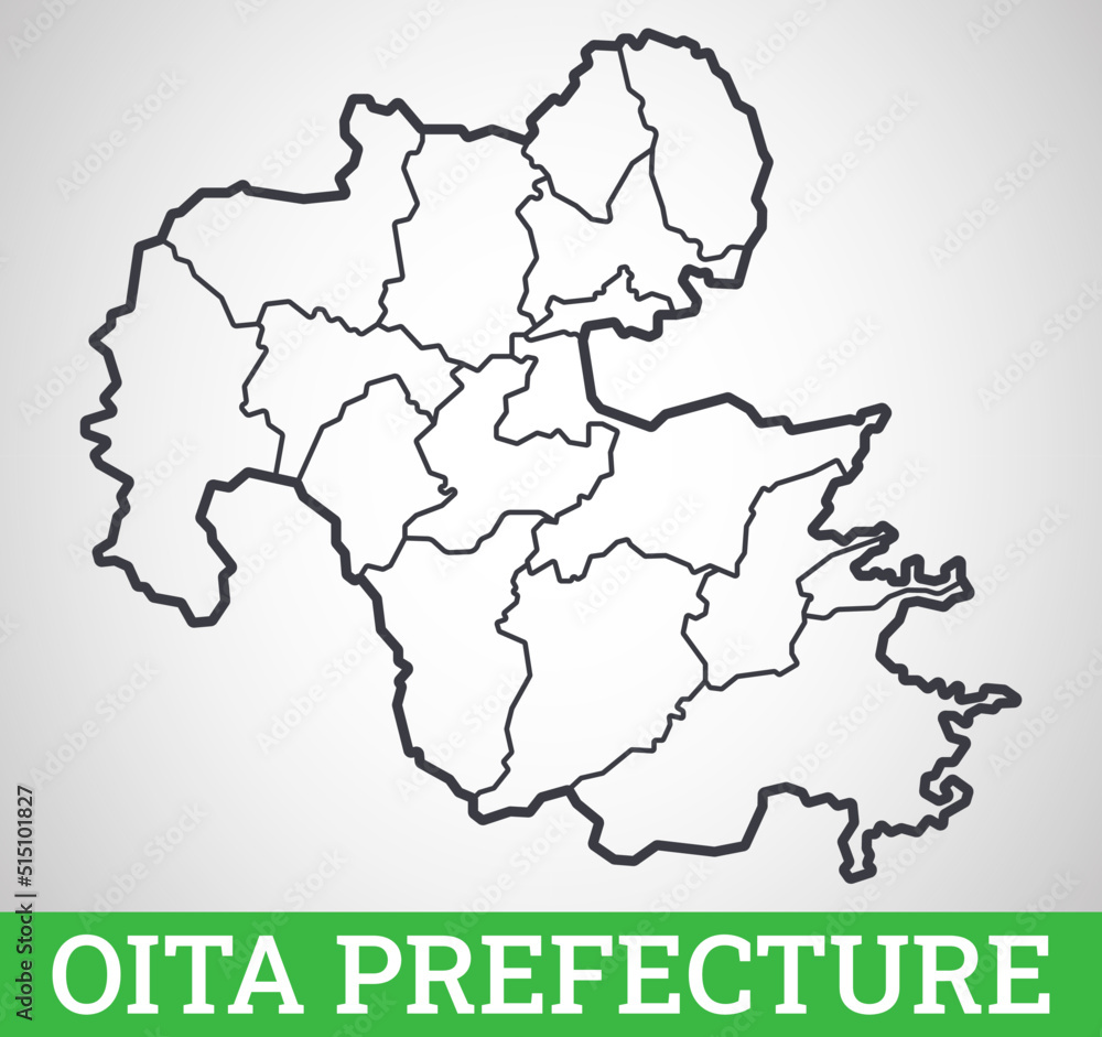 Simple outline map of Oita Prefecture, Japan. Vector graphic illustration.