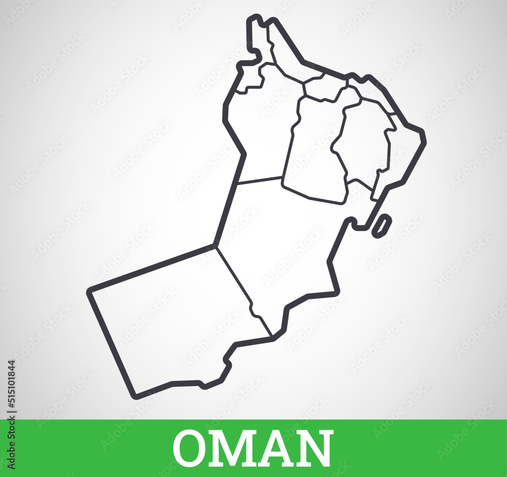 Simple outline map of Oman with regions. Vector graphic illustration.