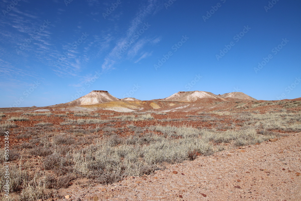 The Breakaways in the Kanku-Breakaways Conservation Park near the remote outback opal mining town of Coober Pedy, South Australia.