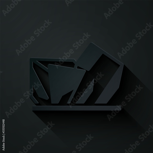 Paper cut Royal Ontario museum in Toronto, Canada icon isolated on black background. Paper art style. Vector