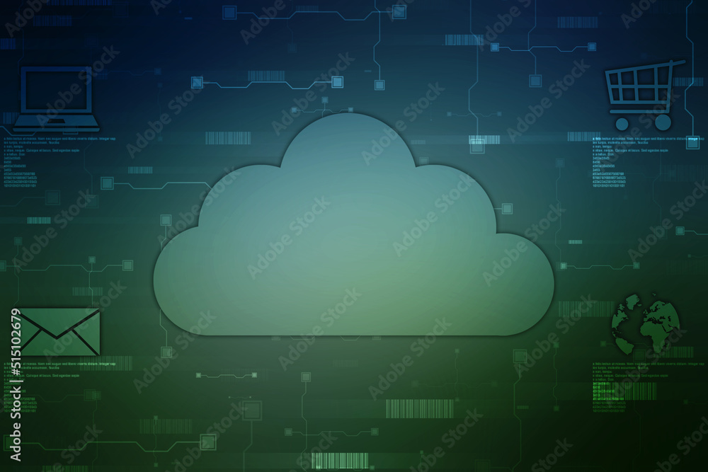 2d illustration of Cloud computing, Digital Cloud computing Concept background. Cyber technology, internet data storage, database and data server concept 2d illustration of Cloud computing, Digital Cloud computing Concept background. Cyber technology, internet data storage, database and data server concept