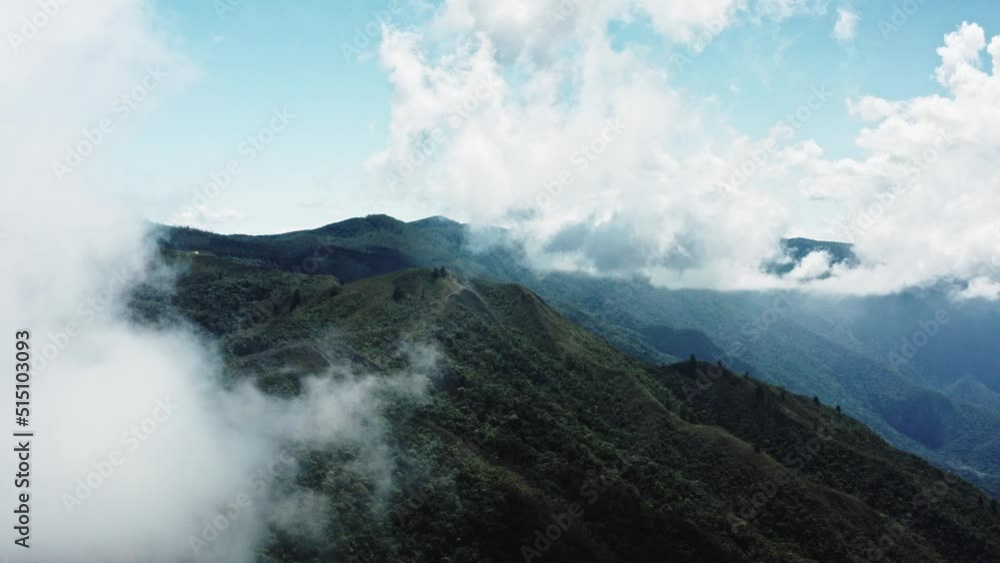 clouds fog over the mountain drone shot clouds fog over the mountain drone shot