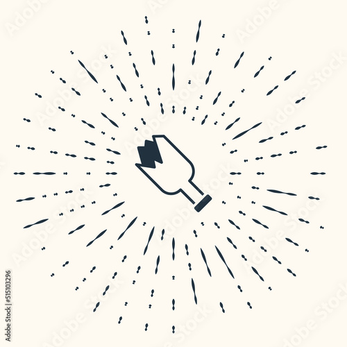 Grey Broken bottle as weapon icon isolated on beige background. Abstract circle random dots. Vector