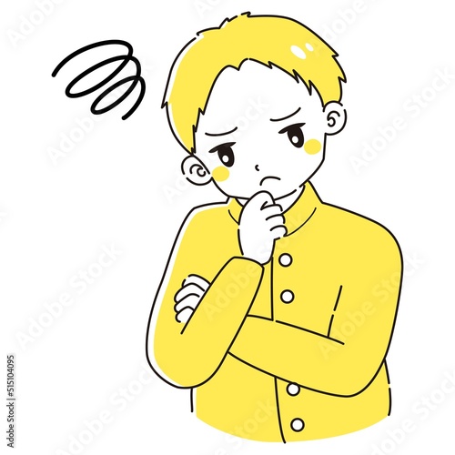 考え事をしている学ランを着た男の子のイラスト