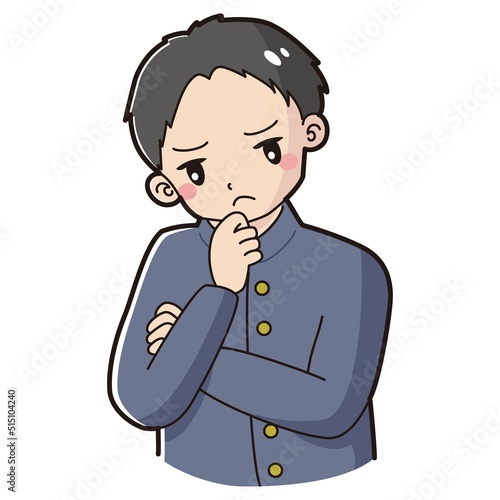 考え事をしている学ランを着た男の子のイラスト