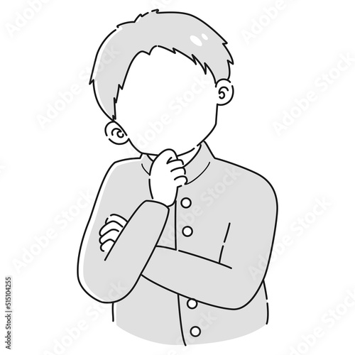 考え事をしている学ランを着た男の子のイラスト