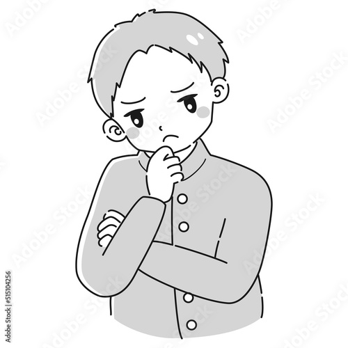 考え事をしている学ランを着た男の子のイラスト