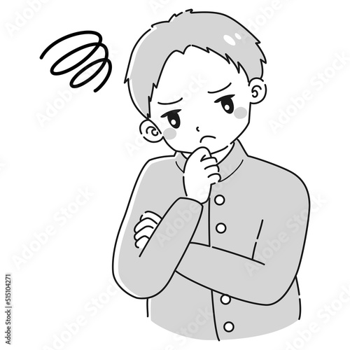 考え事をしている学ランを着た男の子のイラスト