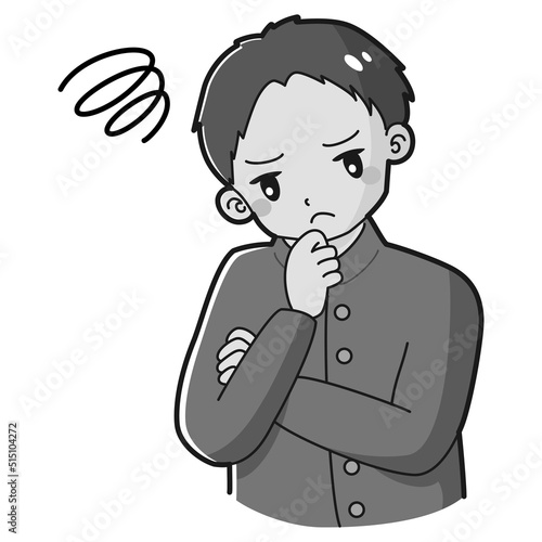 考え事をしている学ランを着た男の子のイラスト