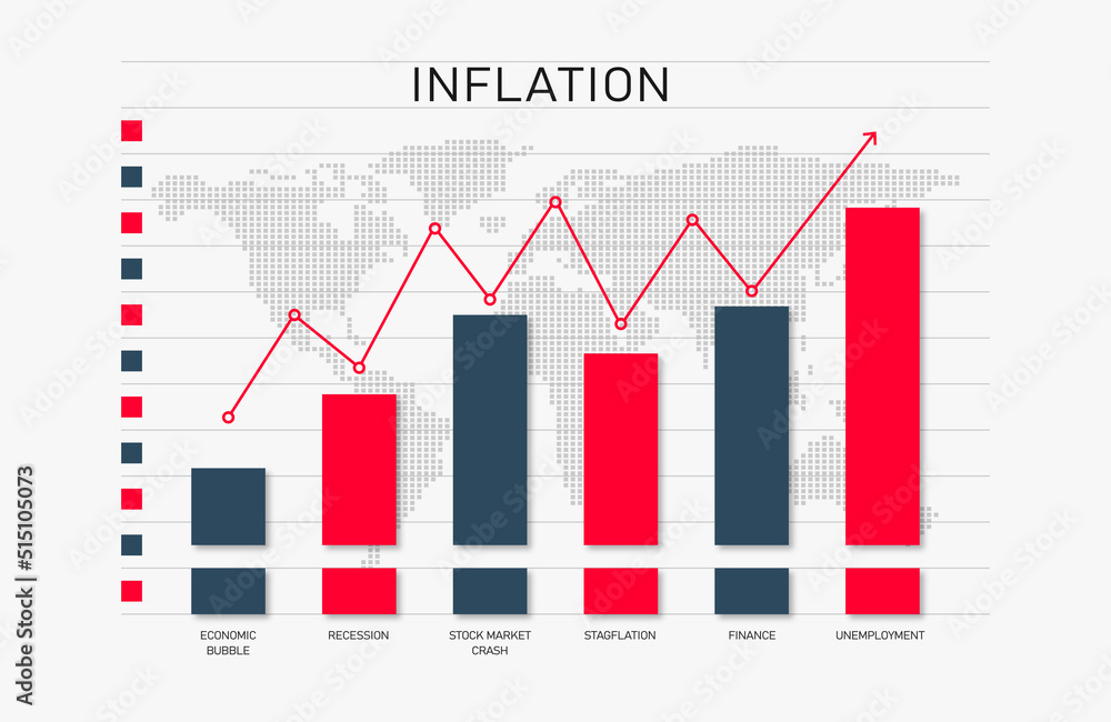 Inflation graph with rising rate and red up arrow inflation or tax vector icon Inflation graph with rising rate and red up arrow inflation or tax vector icon