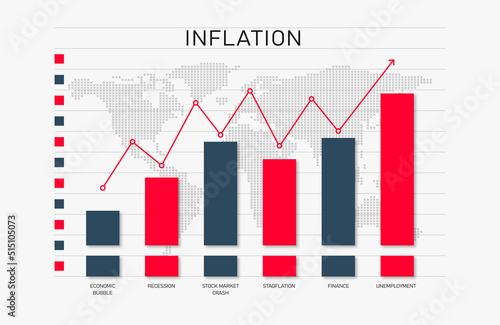 Inflation graph with rising rate and red up arrow inflation or tax vector icon