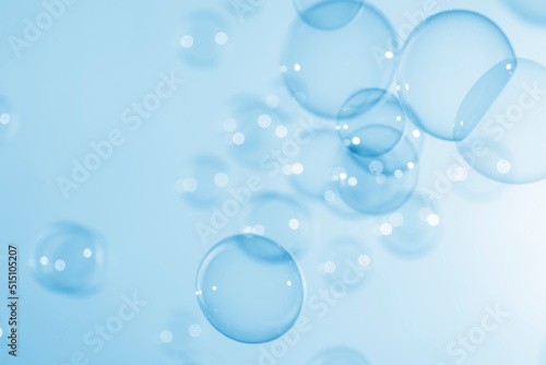 Abstract Beautiful Transparent Blue Soap Bubbles Background. Soap Sud Bubbles Water