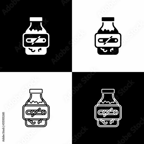 Set Nicotine gum in blister pack icon isolated on black and white background. Helps calm cravings and reduces anxiety caused by quitting smoking. Vector