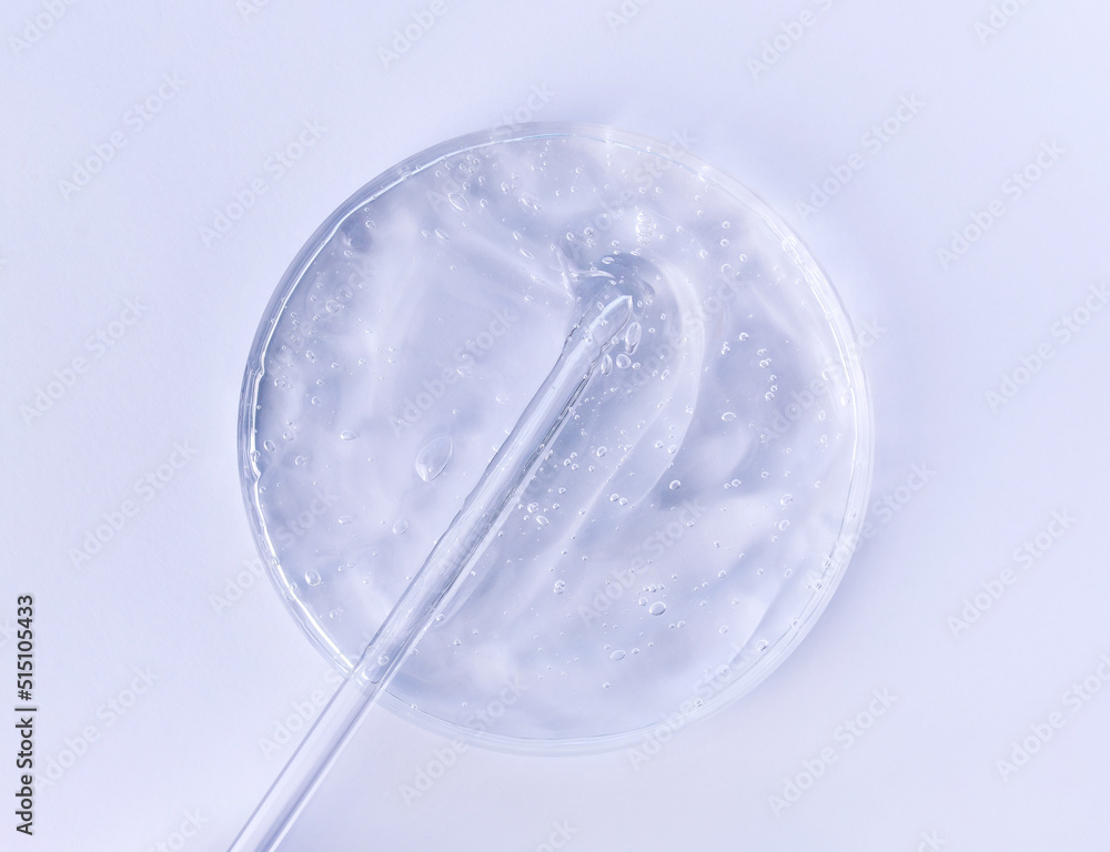 serum gel closeup in petri dish on a light background serum gel closeup in petri dish on a light background