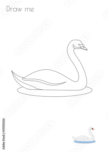 Fototapeta Naklejka Na Ścianę i Meble -  Swan Simple Stroke Bird Silhouette Photo Drawing Skills For Kids A3/A4/A5 suitable format size. Print it by yourself at home and enjoy!