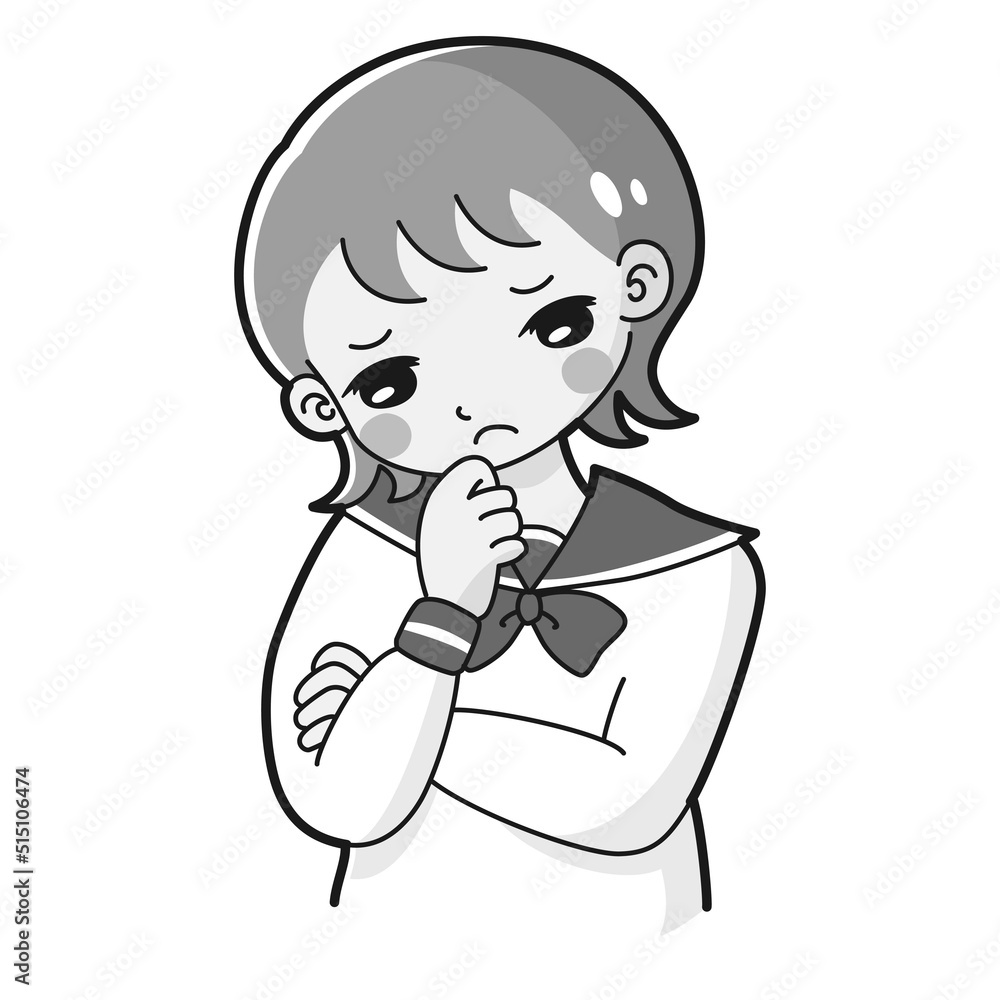 腕を組んで悩むセーラー服を着た女の子