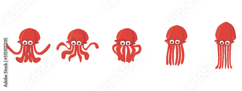 squids animation sequence, loop animation sprite sheet. Vector illustration