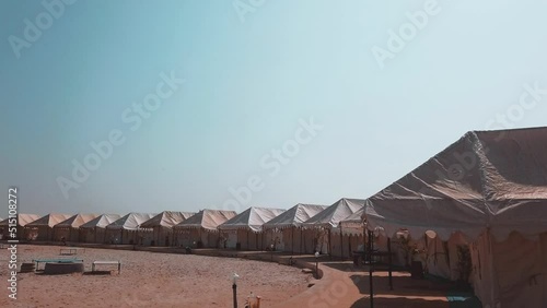 View of a tourist resort in the rural area of Greater Rann of Kutch,traditional Houses Of Kutch,traditional Bunga style huts