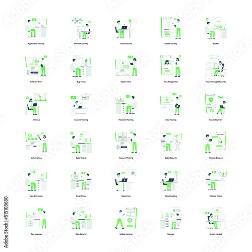 Bundle of Cybersecurity Flat Mini Illustrations
