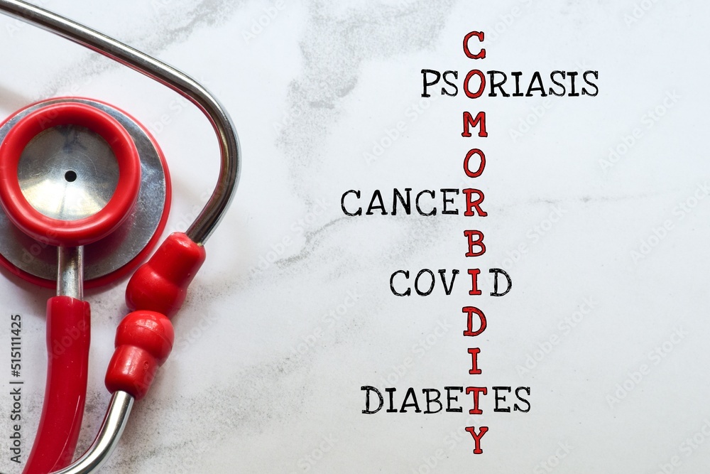 Comorbidity related to diabetes COVID cancer and psoriasis text in