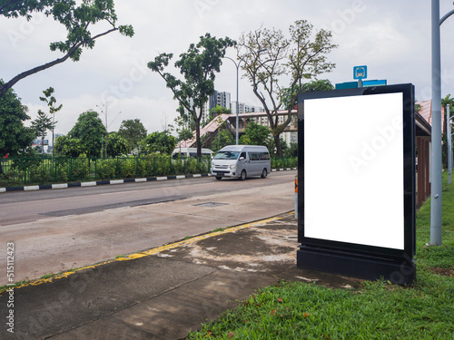 Photography Blank vertical advertisement mock up at the bus stop, in a residential neighbour