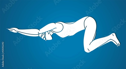 Swimming Sport Female Swimmer Action Cartoon Graphic Vector