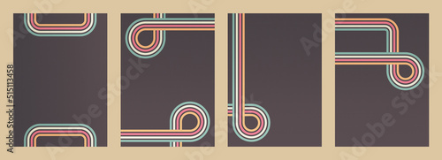 Set of Retro backgrounds with stripes and half-tone dots texture in 1970s style. Vintage template for cover or banner. Vector illustration in retro colors.