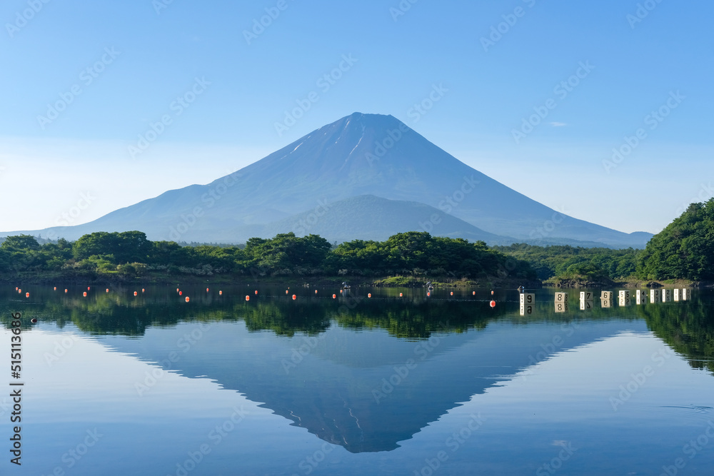 山梨県富士五湖のうちの一つの精進湖と富士山