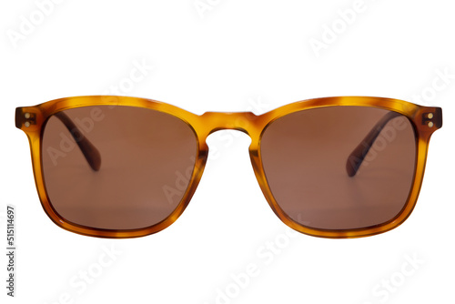 Square sunglasses isolated on white background brown color front view