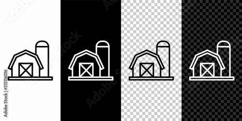 Set line Farm house icon isolated on black and white, transparent background. Vector