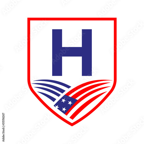 Letter H American Agriculture Logo Template. Usa Agriculture Logotype On Alphabet H Concept