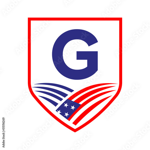 Letter G American Agriculture Logo Template. Usa Agriculture Logotype On Alphabet G Concept