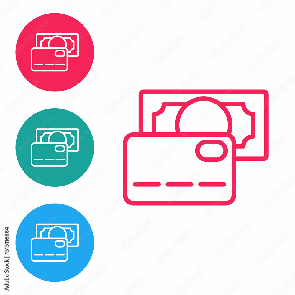 Red line Credit card icon isolated on white background. Online payment. Cash withdrawal. Financial operations. Shopping sign. Set icons in circle buttons. Vector Red line Credit card icon isolated on white background. Online payment. Cash withdrawal. Financial operations. Shopping sign. Set icons in circle buttons. Vector