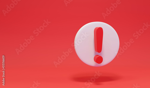 Warning sign on a red background. red exclamation mark with copy space. 3D rendering illustration