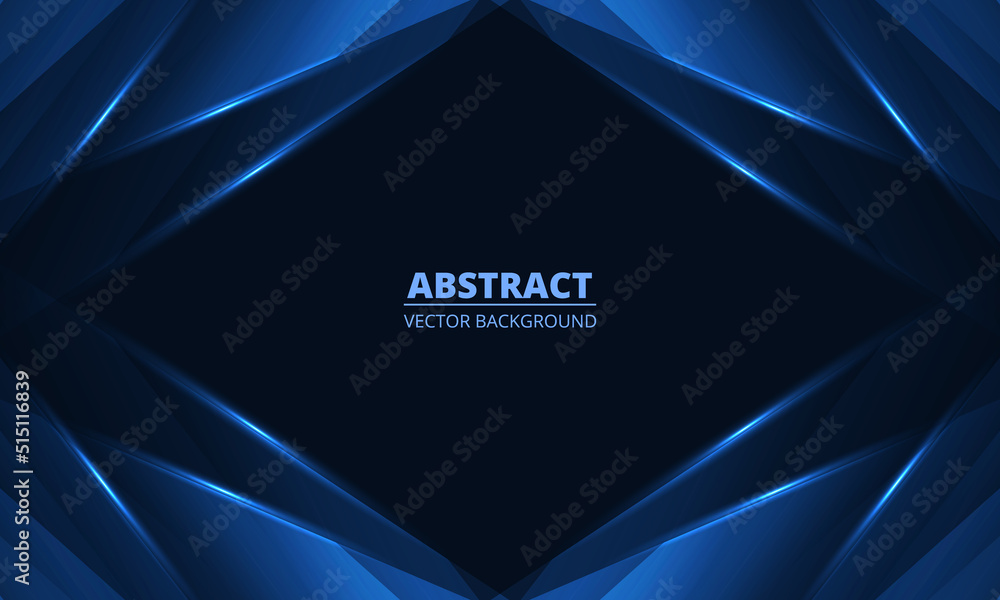 Abstract blue vector background with frame and diagonal dynamic geometric glowing lines. Modern elegant trandy abstract blue background for brochure, banner, business, corporate, cover or poster.