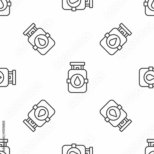 Grey line Propane gas tank icon isolated seamless pattern on white background. Flammable gas tank icon. Vector