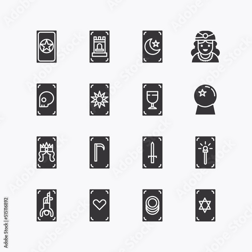 Bundle of tarot cards flat black icons collection. simple  design vector