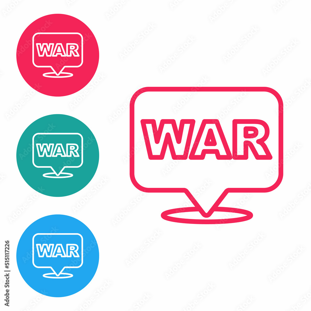 Red line The word war icon isolated on white background. International military conflict. Army. Armament. Nuclear weapon. Template for text. Set icons in circle buttons. Vector Red line The word war icon isolated on white background. International military conflict. Army. Armament. Nuclear weapon. Template for text. Set icons in circle buttons. Vector