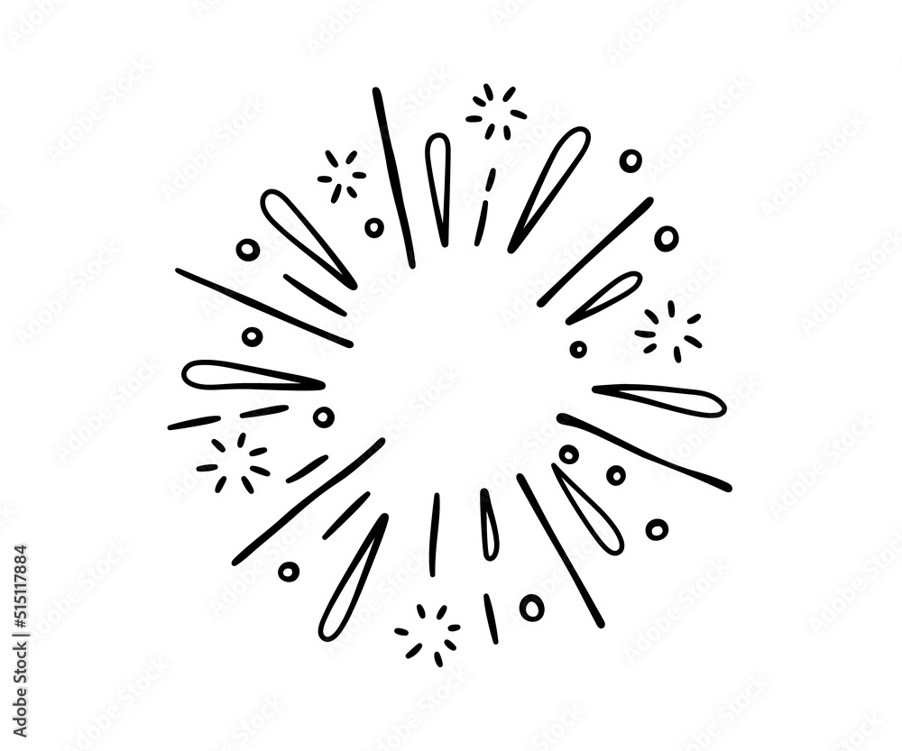 Hand drawn firework. Star burst. Sunburst doodle icon. Hand drawn ...
