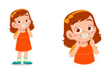 little kid using dental braces and feel happy