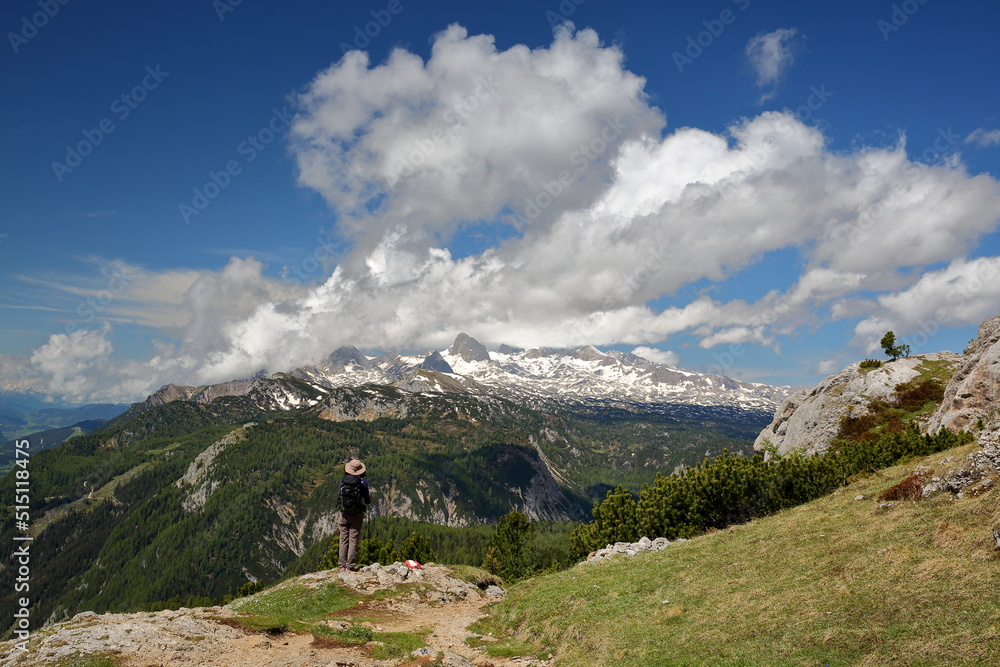 Panoramic view from Mount Stoderzinken (Grobming in the Enns Valley), Salzkammergut, Styria, Austria, Europe, with the Dachstein mountain range