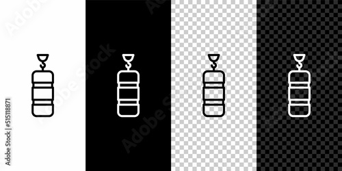 Set line Punching bag icon isolated on black and white, transparent background. Vector