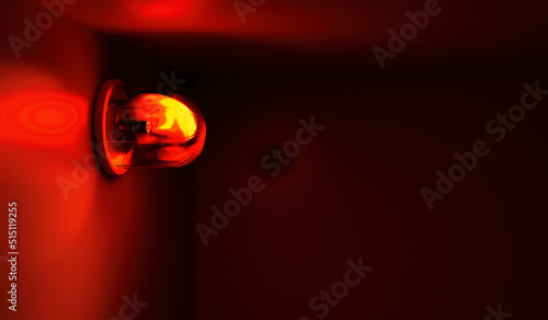 Emergency rotating alarm red light at night. 3D rendered illustration. photo