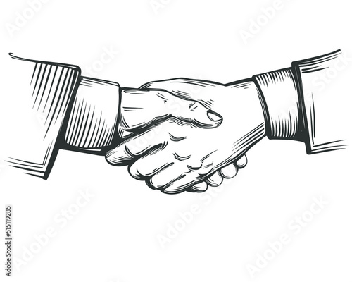 Handshake, a symbol of friendship and partnership, hand drawn vector illustration realistic sketch