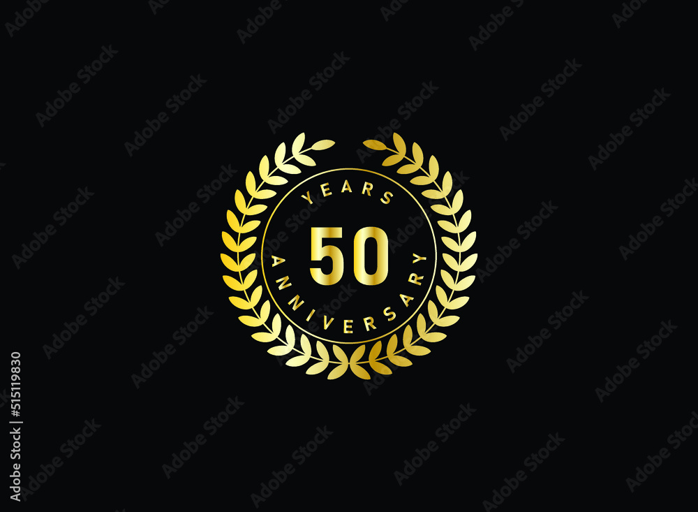 50th anniversary celebration with gold glitter color and white background. Vector design for celebrations, invitation cards and greeting cards.