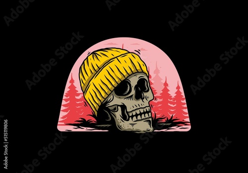 Skull head wearing beanie illustration design