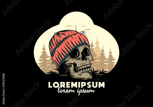 Skull head wearing beanie illustration design