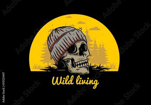 Skull head wearing beanie illustration design