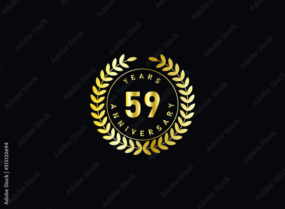 Naklejka premium 59th anniversary celebration with gold glitter color and white background. Vector design for celebrations, invitation cards and greeting cards.